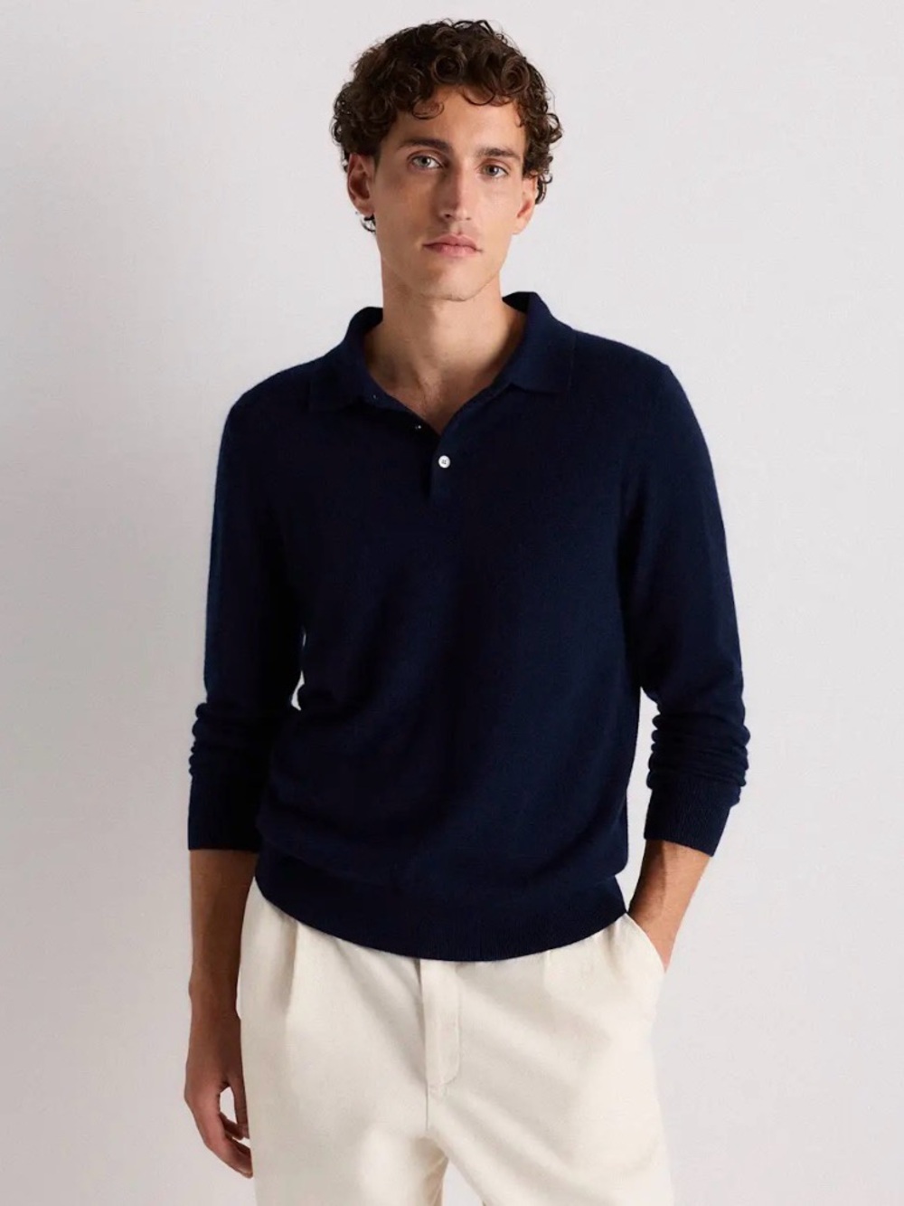 Quince Men's Navy Polo Cashmere Sweater in size medium.